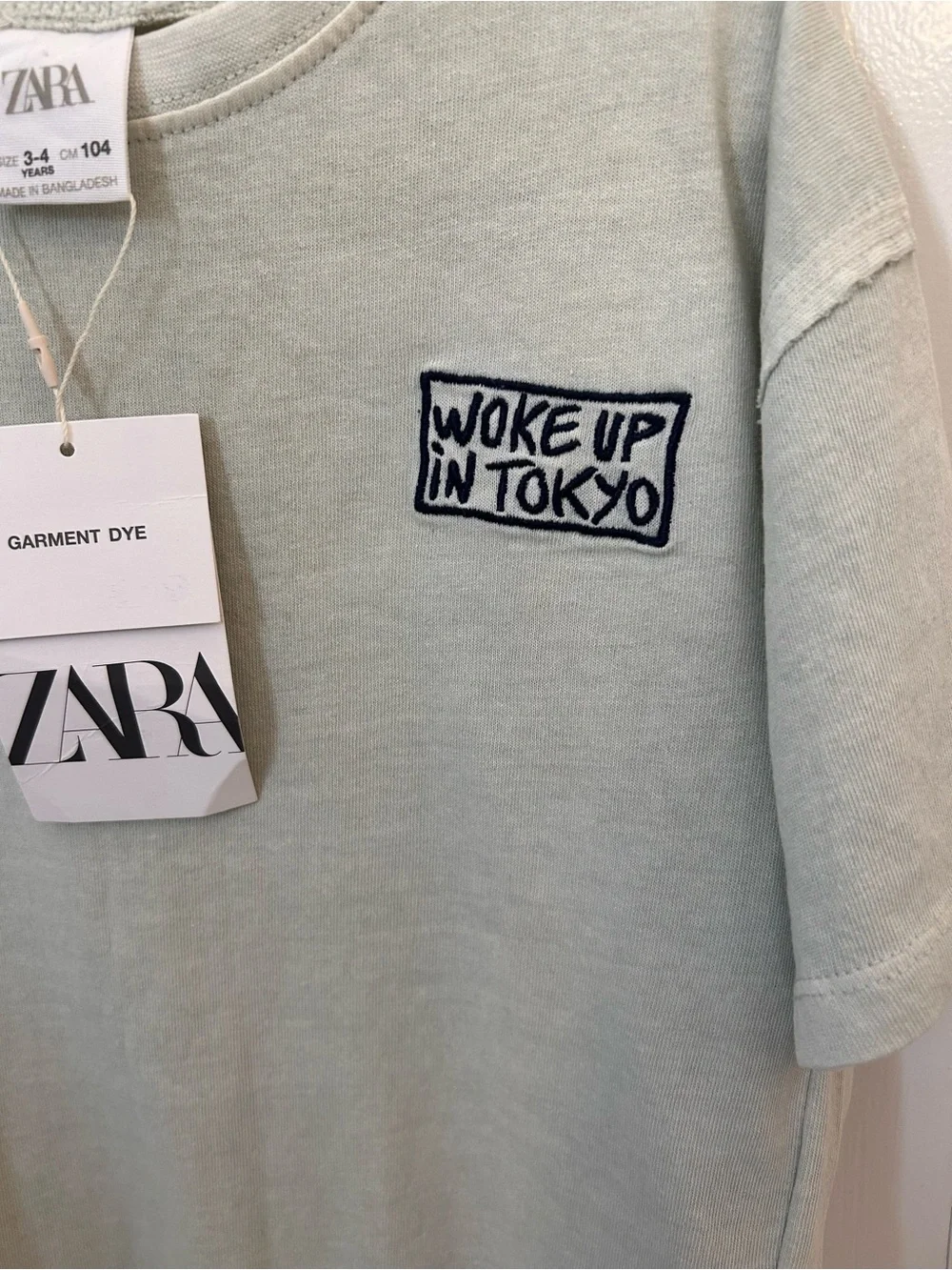 Zara boys 3-4 years light green tshirt woke up in Tokyo NWT skater